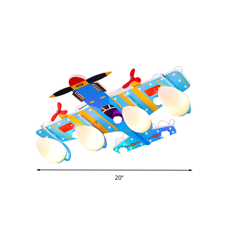 Game Room Combat Aeroplane Ceiling Light Wood 5 Lights Cartoon Blue Flushmount Light Clearhalo 'Ceiling Lights' 'Chandeliers' 'Close To Ceiling Lights' 'Close to ceiling' 'Glass shade' 'Glass' Lighting' 201917