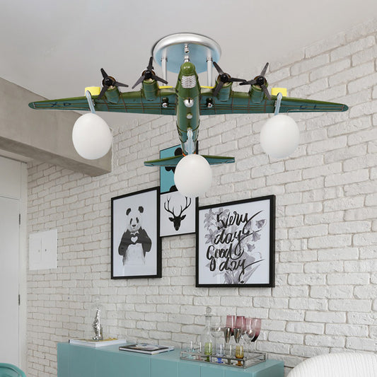 Modern Combat Aeroplane Chandelier Metal Olive Green Pendant Lighting for Theme Park 3 Green Clearhalo 'Ceiling Lights' 'Chandeliers' 'Glass shade' 'Glass' Lighting' 201924