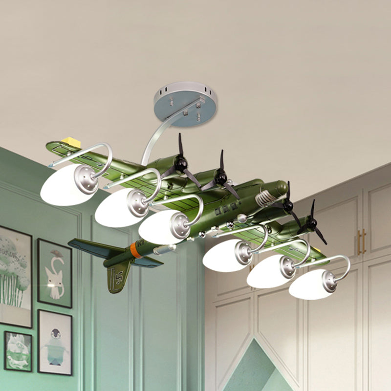 Modern Combat Aeroplane Chandelier Metal Olive Green Pendant Lighting for Theme Park Clearhalo 'Ceiling Lights' 'Chandeliers' 'Glass shade' 'Glass' Lighting' 201928