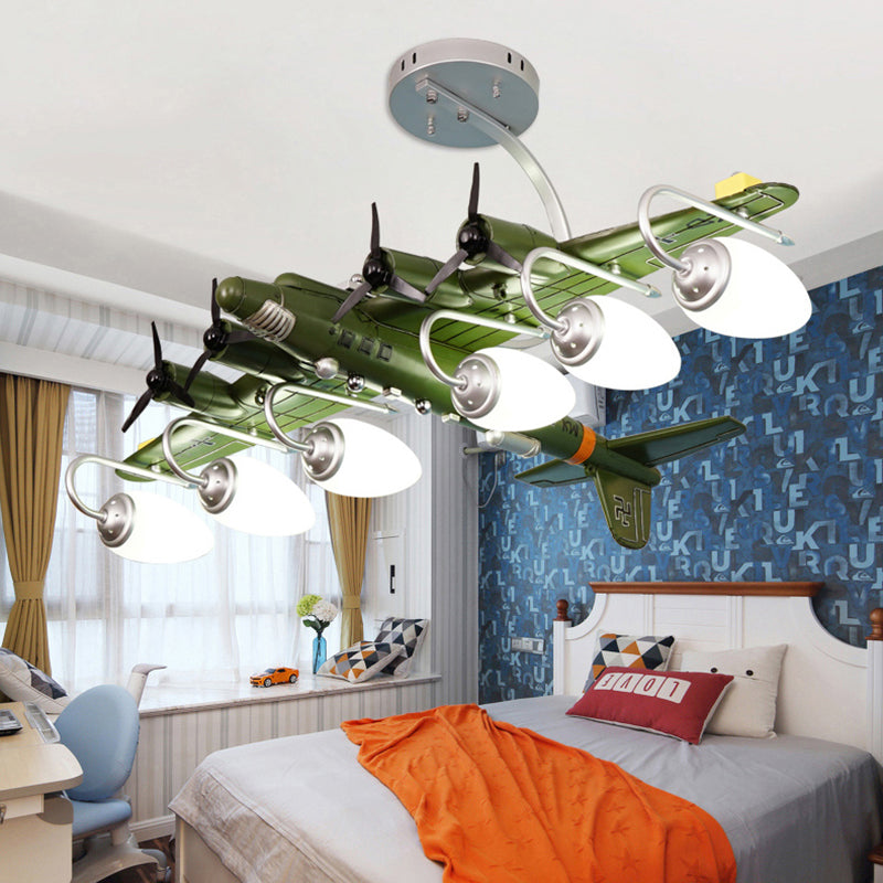 Modern Combat Aeroplane Chandelier Metal Olive Green Pendant Lighting for Theme Park 6 Green Clearhalo 'Ceiling Lights' 'Chandeliers' 'Glass shade' 'Glass' Lighting' 201929