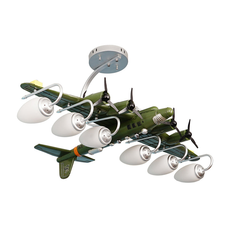 Modern Combat Aeroplane Chandelier Metal Olive Green Pendant Lighting for Theme Park Clearhalo 'Ceiling Lights' 'Chandeliers' 'Glass shade' 'Glass' Lighting' 201930