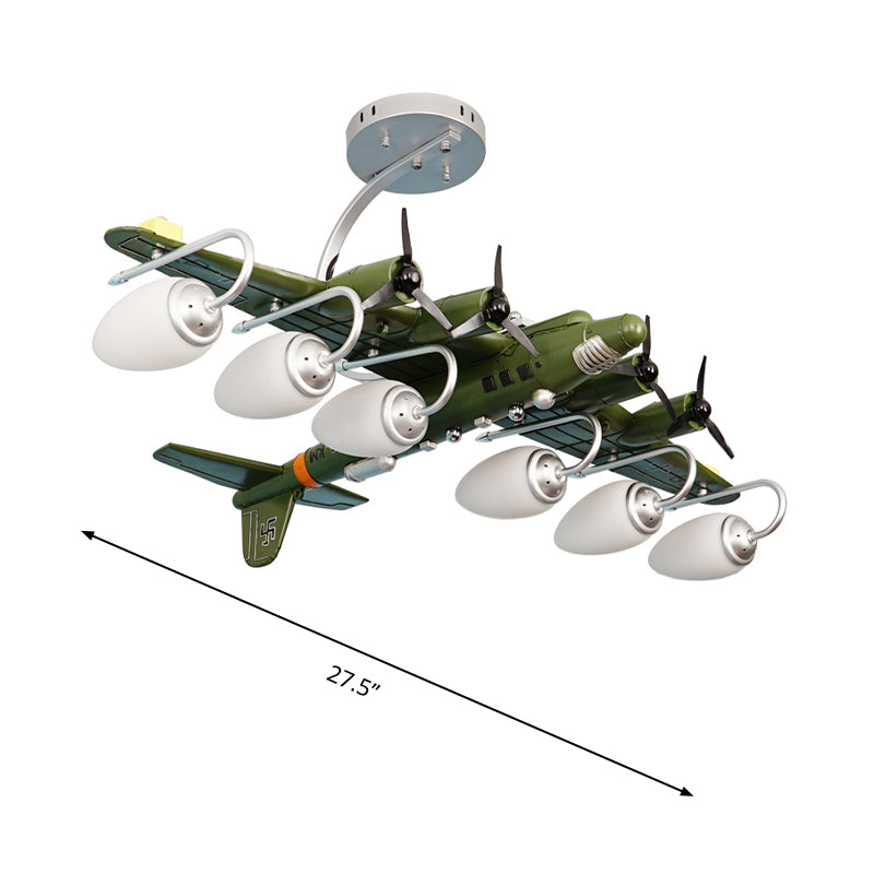 Modern Combat Aeroplane Chandelier Metal Olive Green Pendant Lighting for Theme Park Clearhalo 'Ceiling Lights' 'Chandeliers' 'Glass shade' 'Glass' Lighting' 201931