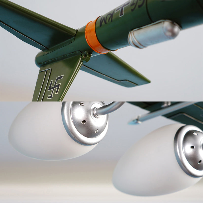 Modern Combat Aeroplane Chandelier Metal Olive Green Pendant Lighting for Theme Park Clearhalo 'Ceiling Lights' 'Chandeliers' 'Glass shade' 'Glass' Lighting' 201932