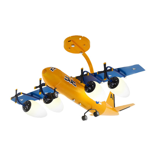 Cartoon Yellow & Blue Hanging Lamp Airplane 4 Lights Metallic Chandelier for Child Bedroom Clearhalo 'Ceiling Lights' 'Chandeliers' Lighting' options 201945