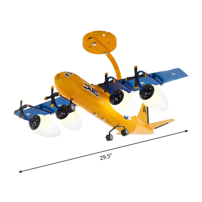 Cartoon Yellow & Blue Hanging Lamp Airplane 4 Lights Metallic Chandelier for Child Bedroom Clearhalo 'Ceiling Lights' 'Chandeliers' Lighting' options 201946