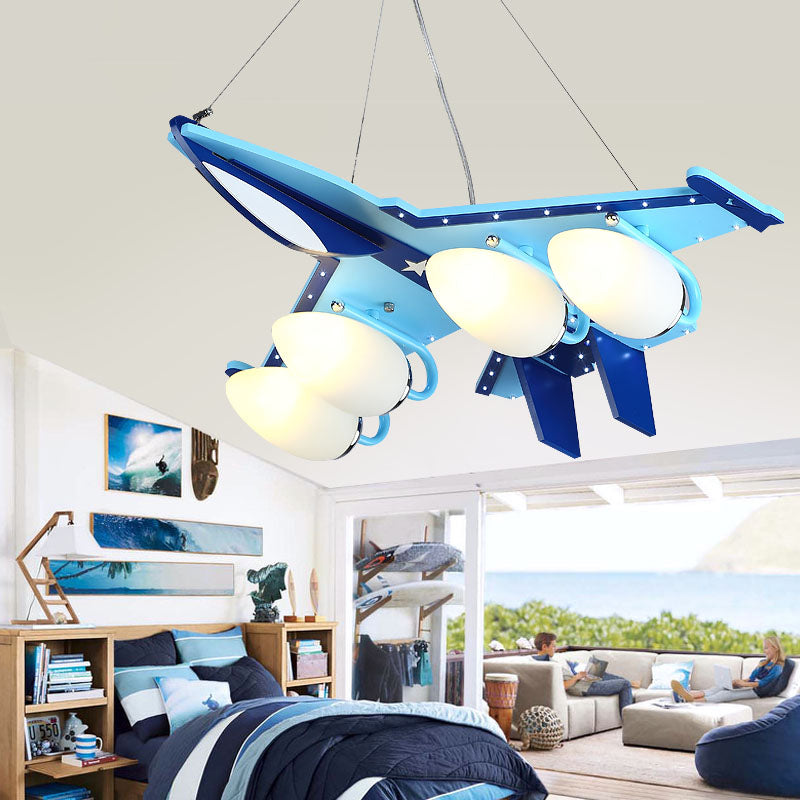Kindergarten Combat Aircraft Chandelier Wood 4 Lights Contemporary Sky Blue Ceiling Lamp Blue Clearhalo 'Ceiling Lights' 'Chandeliers' Lighting' options 201966_1d72fc19-3751-4cd7-b349-4db80b44866f