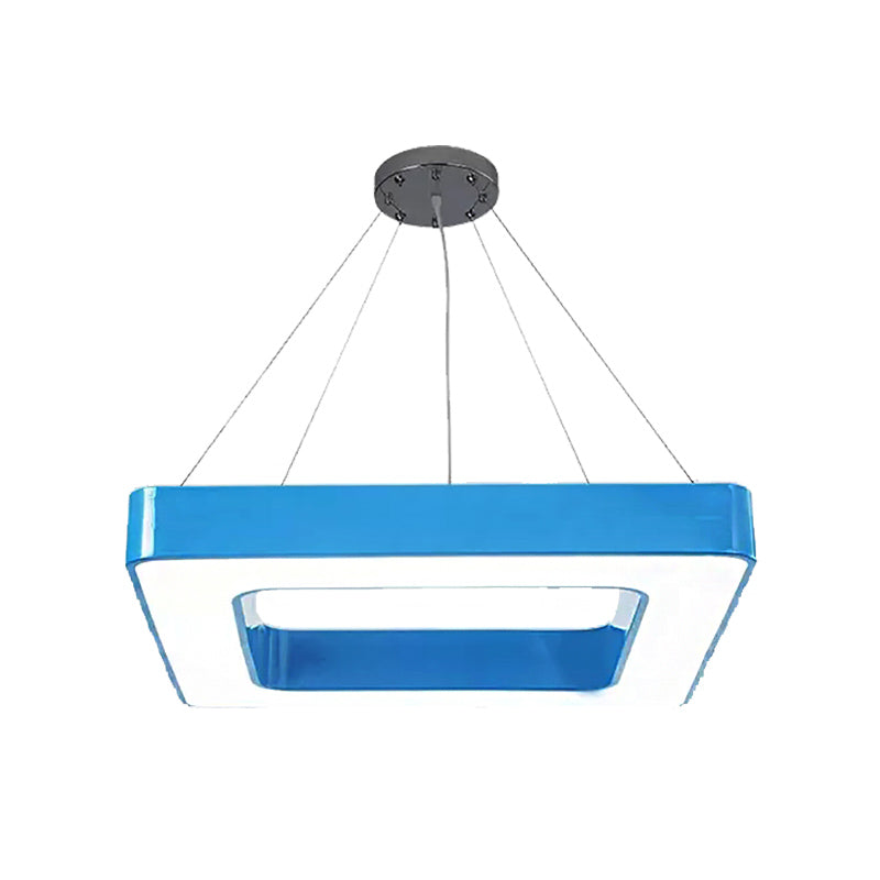 Red/Yellow/Blue/Green Square Pendant Lamp Kids Acrylic LED Chandelier Light Fixture in Third Gear/White Light for Bedroom Clearhalo 'Ceiling Lights' 'Chandeliers' Lighting' options 201978