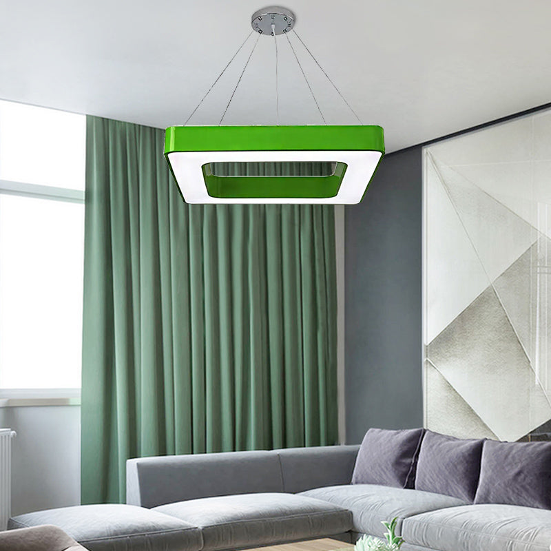 Red/Yellow/Blue/Green Square Pendant Lamp Kids Acrylic LED Chandelier Light Fixture in Third Gear/White Light for Bedroom Clearhalo 'Ceiling Lights' 'Chandeliers' Lighting' options 201983