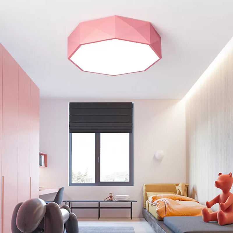 16"/20" Dia Pink/Yellow/Blue/Green Hexagon Ceiling Light Macaron Acrylic LED Flush Mount Light in Third Gear/Warm/White Light for Girls Bedroom Clearhalo 'Ceiling Lights' 'Close To Ceiling Lights' 'Close to ceiling' 'Flush mount' Lighting' 202094