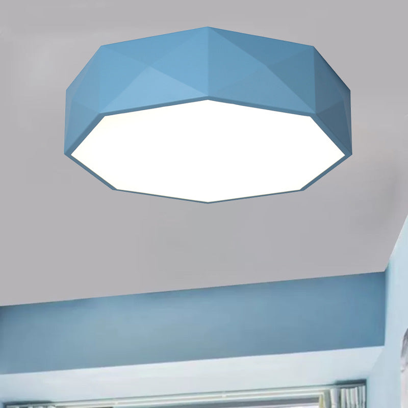 16"/20" Dia Pink/Yellow/Blue/Green Hexagon Ceiling Light Macaron Acrylic LED Flush Mount Light in Third Gear/Warm/White Light for Girls Bedroom Blue Clearhalo 'Ceiling Lights' 'Close To Ceiling Lights' 'Close to ceiling' 'Flush mount' Lighting' 202098