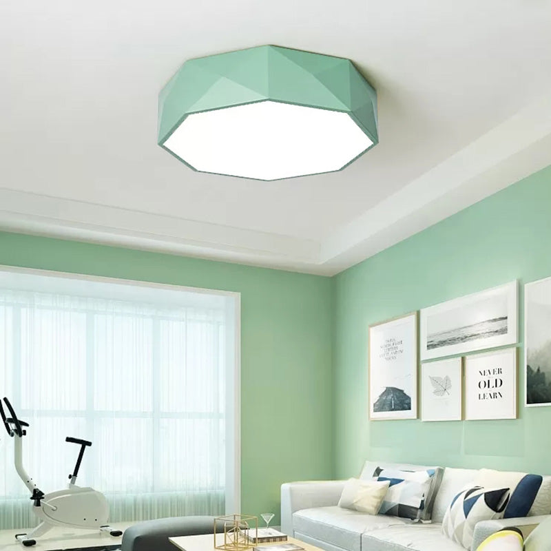 16"/20" Dia Pink/Yellow/Blue/Green Hexagon Ceiling Light Macaron Acrylic LED Flush Mount Light in Third Gear/Warm/White Light for Girls Bedroom Green Clearhalo 'Ceiling Lights' 'Close To Ceiling Lights' 'Close to ceiling' 'Flush mount' Lighting' 202100