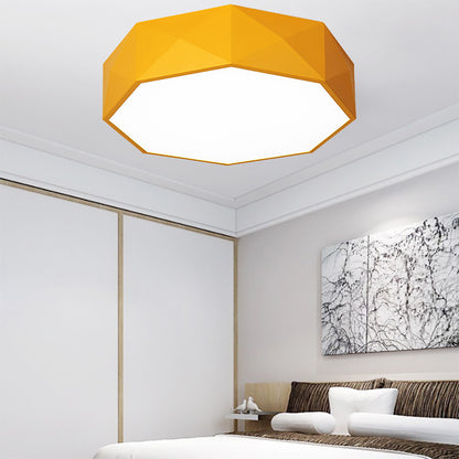 16"/20" Dia Pink/Yellow/Blue/Green Hexagon Ceiling Light Macaron Acrylic LED Flush Mount Light in Third Gear/Warm/White Light for Girls Bedroom Yellow Clearhalo 'Ceiling Lights' 'Close To Ceiling Lights' 'Close to ceiling' 'Flush mount' Lighting' 202102
