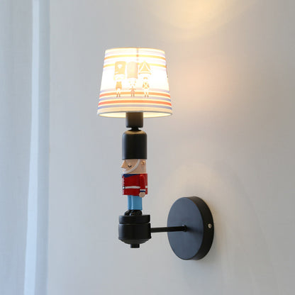 Soldier Bedroom Sconce Light with Tapered Shade Fabric 1 Head American Style Wall Lamp Black Clearhalo 'Wall Lamps & Sconces' 'Wall Lights' Lighting' 202114