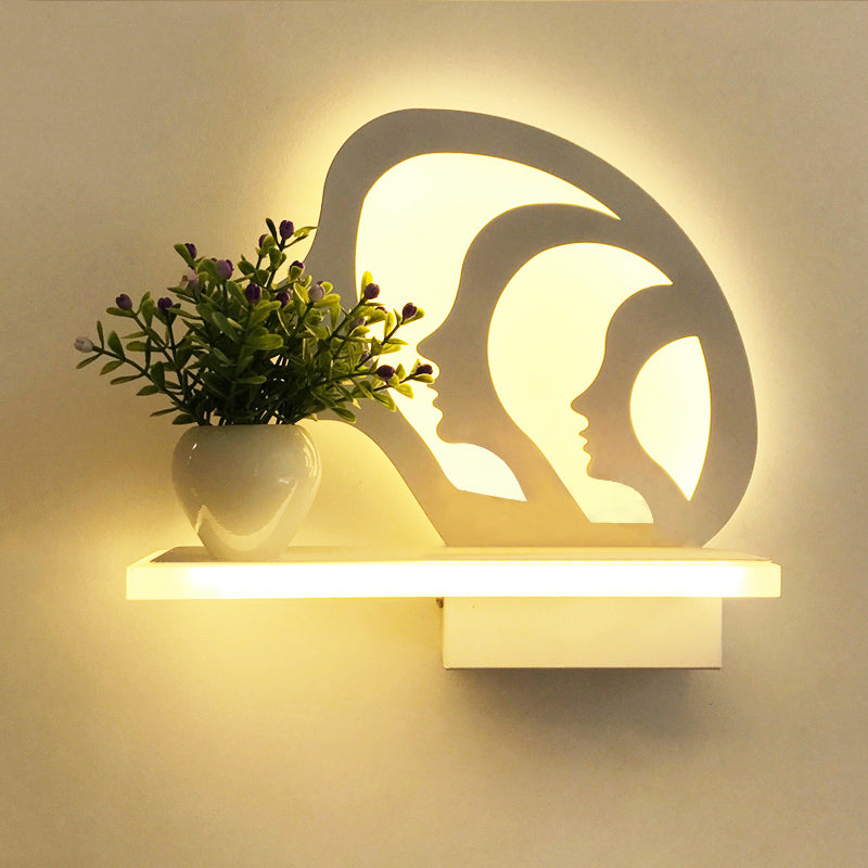 Restaurant Cafe Wall Sconce with Shelf Acrylic Modern Creative Sconce Light in White White Portrait Clearhalo 'Wall Lamps & Sconces' 'Wall Lights' Lighting' 202188