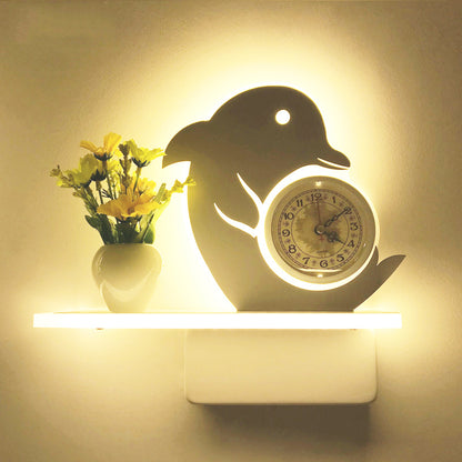 Restaurant Cafe Wall Sconce with Shelf Acrylic Modern Creative Sconce Light in White White Dolphin Clearhalo 'Wall Lamps & Sconces' 'Wall Lights' Lighting' 202196