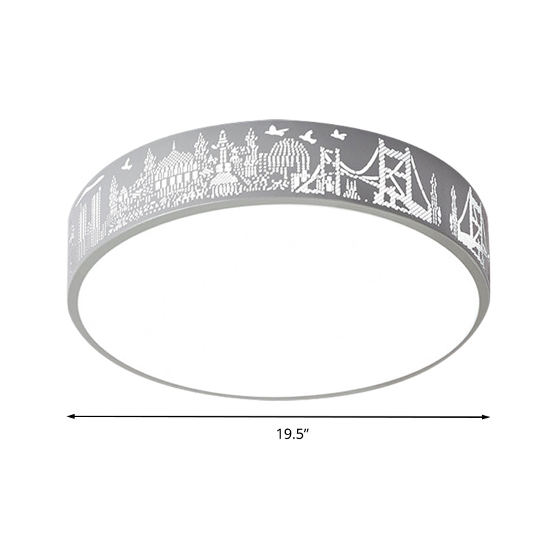 Kid Bedroom Etched Round Ceiling Light Acrylic Metal Macaron Loft Ceiling Mount Light Clearhalo 'Ceiling Lights' 'Close To Ceiling Lights' 'Close to ceiling' 'Flush mount' Lighting' 202216