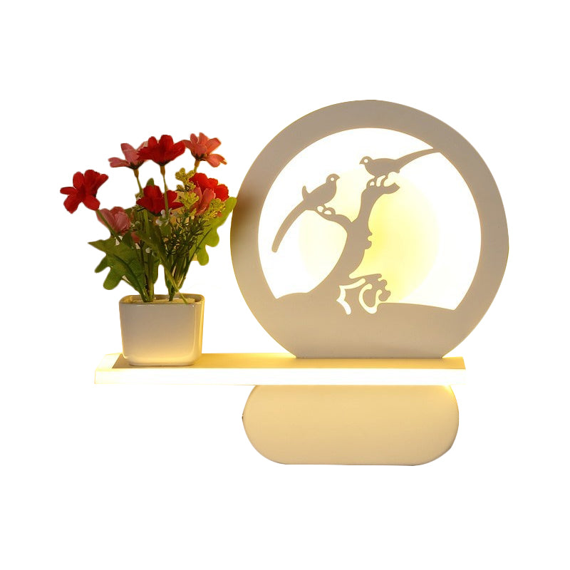 Study Room Big O Wall Lamp with Shelf Acrylic Romantic White Finish Sconce Light Clearhalo 'Wall Lamps & Sconces' 'Wall Lights' Lighting' 202254