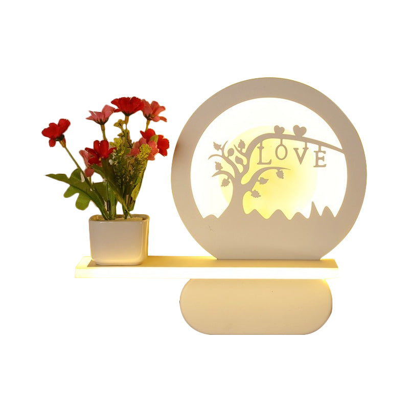 Study Room Big O Wall Lamp with Shelf Acrylic Romantic White Finish Sconce Light Clearhalo 'Wall Lamps & Sconces' 'Wall Lights' Lighting' 202257