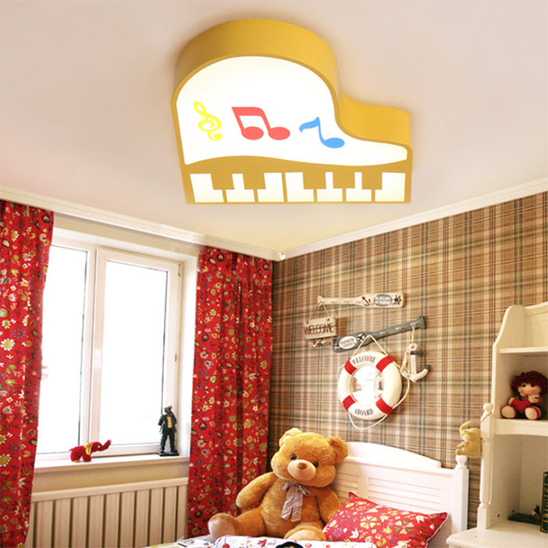Acrylic Piano Flush Mount Light Cartoon LED Ceiling Mounted Fixture in Red/Pink/Yellow/Orange/Green for Children Room, Warm/White Light Yellow Clearhalo 'Ceiling Lights' 'Close To Ceiling Lights' 'Close to ceiling' 'Flush mount' Lighting' 202334