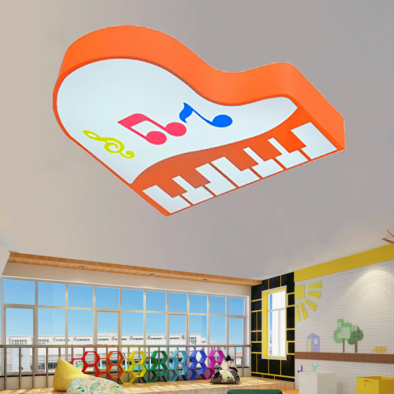 Acrylic Piano Flush Mount Light Cartoon LED Ceiling Mounted Fixture in Red/Pink/Yellow/Orange/Green for Children Room, Warm/White Light Orange Clearhalo 'Ceiling Lights' 'Close To Ceiling Lights' 'Close to ceiling' 'Flush mount' Lighting' 202338