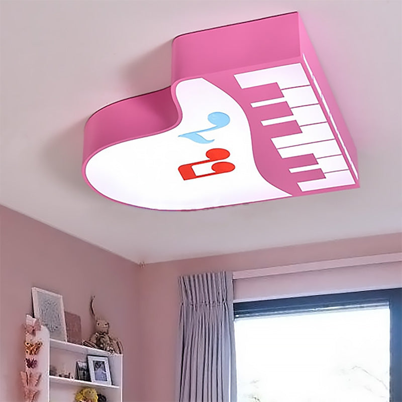 Acrylic Piano Flush Mount Light Cartoon LED Ceiling Mounted Fixture in Red/Pink/Yellow/Orange/Green for Children Room, Warm/White Light Pink Clearhalo 'Ceiling Lights' 'Close To Ceiling Lights' 'Close to ceiling' 'Flush mount' Lighting' 202340