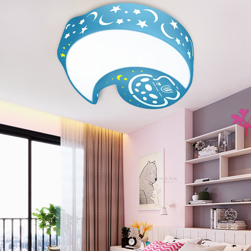 Acrylic Moon Flush Mount Ceiling Fixture Cartoon Ceiling Lamp in Blue for Kindergarten Blue Clearhalo 'Ceiling Lights' 'Close To Ceiling Lights' 'Close to ceiling' 'Flush mount' Lighting' 202342