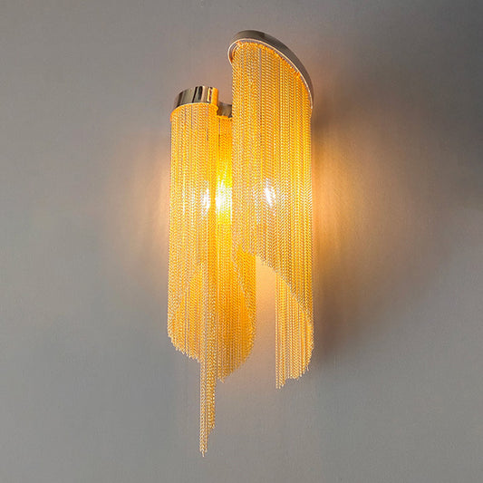 Tassel Chain Aluminum Wall Light Sconce Modernist 2 Bulbs Wall Mounted Lamp for Living Room Gold Clearhalo 'Cast Iron' 'Glass' 'Industrial' 'Modern wall lights' 'Modern' 'Tiffany' 'Traditional wall lights' 'Wall Lamps & Sconces' 'Wall Lights' Lighting' 2024189