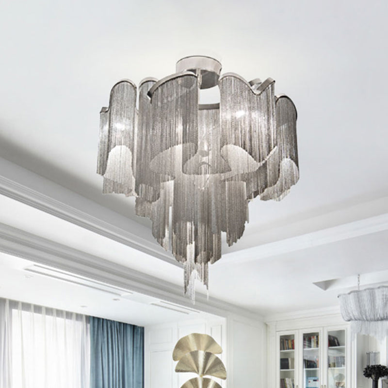 Twisted Living Room Semi Flush Aluminum LED Contemporary Ceiling Light Fixture Silver Clearhalo 'Ceiling Lights' 'Close To Ceiling Lights' 'Close to ceiling' 'Semi-flushmount' Lighting' 2024256