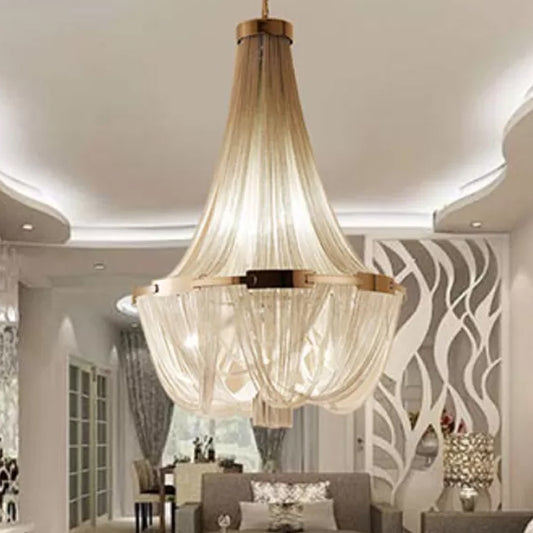 Simple 16 Bulbs Hanging Chandelier Basket Down Lighting Pendant with Aluminum Shade Gold Clearhalo 'Ceiling Lights' 'Chandeliers' 'Modern Chandeliers' 'Modern' Lighting' 2024269