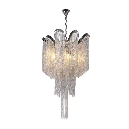 Waterfall Corridor Pendant Chandelier Aluminum LED Modern Pendulum Light in Silver Clearhalo 'Ceiling Lights' 'Chandeliers' 'Modern Chandeliers' 'Modern' Lighting' 2024303