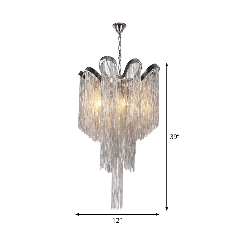 Waterfall Corridor Pendant Chandelier Aluminum LED Modern Pendulum Light in Silver Clearhalo 'Ceiling Lights' 'Chandeliers' 'Modern Chandeliers' 'Modern' Lighting' 2024305