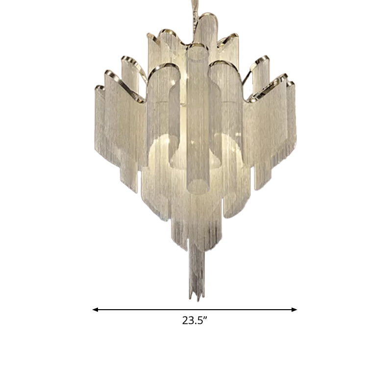 LED Bedroom Chandelier Modernist Silver Pendant Lamp with Tiered Tassel Aluminum Shade Clearhalo 'Ceiling Lights' 'Chandeliers' 'Modern Chandeliers' 'Modern' Lighting' 2024311