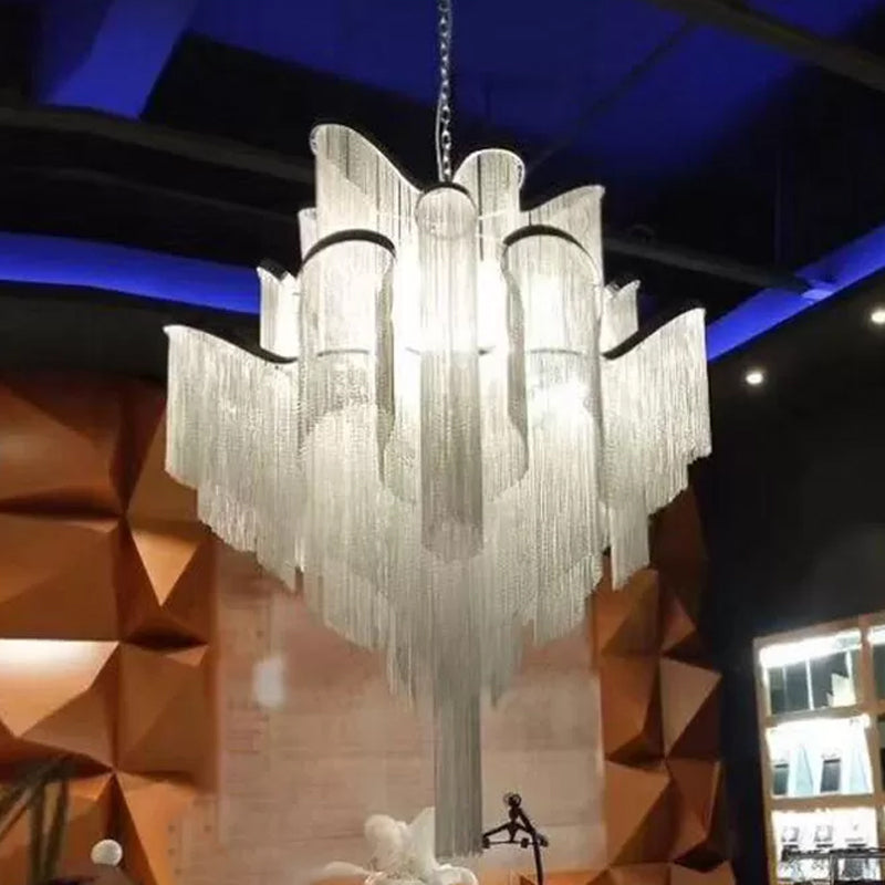 Cascading Aluminum Ceiling Chandelier Nordic LED Pendant Light Fixture for Living Room Silver Clearhalo 'Ceiling Lights' 'Chandeliers' 'Modern Chandeliers' 'Modern' Lighting' 2024319