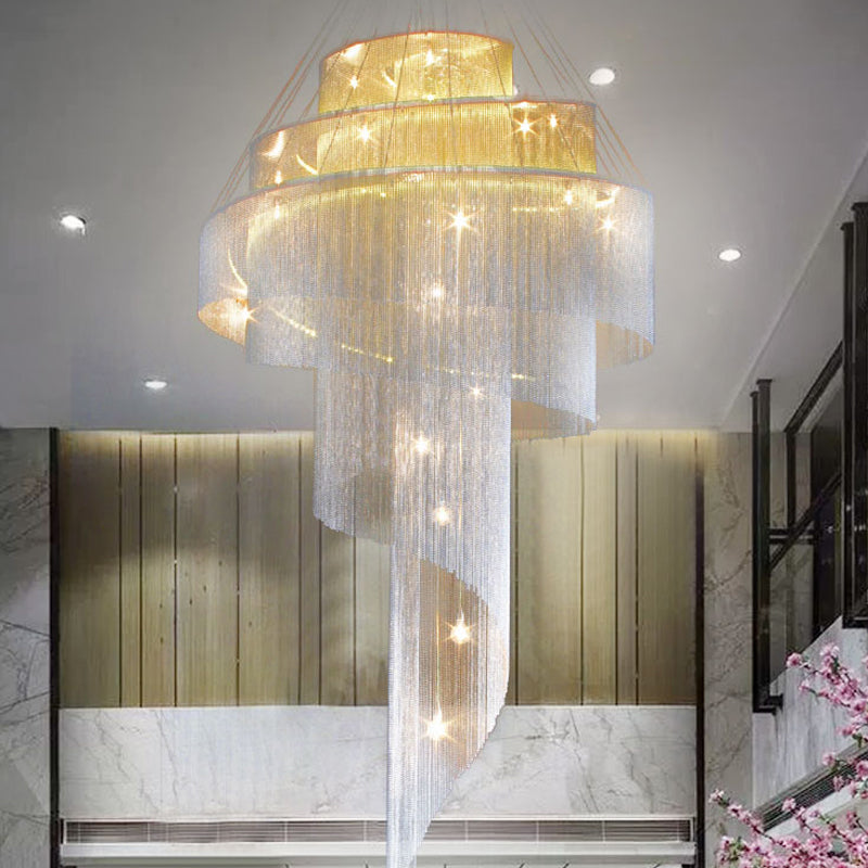 Aluminum Spiral Fountain Chandelier Minimalist LED Hanging Light Fixture for Living Room Silver Clearhalo 'Ceiling Lights' 'Chandeliers' 'Modern Chandeliers' 'Modern' Lighting' 2024323