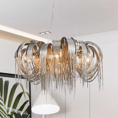Stream Chandelier Lighting Modern Aluminum Chain LED Suspension Lamp for Dining Room Silver Clearhalo 'Ceiling Lights' 'Chandeliers' 'Modern Chandeliers' 'Modern' Lighting' 2024340