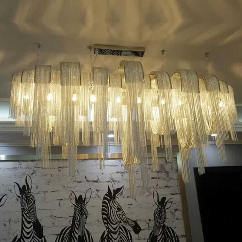 Chainmail Chandelier Lamp Contemporary LED Aluminum Suspension Pendant Light for Living Room Silver Clearhalo 'Ceiling Lights' 'Chandeliers' 'Modern Chandeliers' 'Modern' Lighting' 2024344