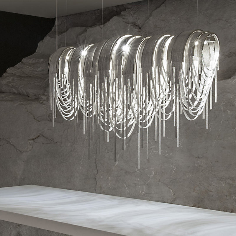 Chainmail Chandelier Lamp Contemporary LED Aluminum Suspension Pendant Light for Living Room Clearhalo 'Ceiling Lights' 'Chandeliers' 'Modern Chandeliers' 'Modern' Lighting' 2024345
