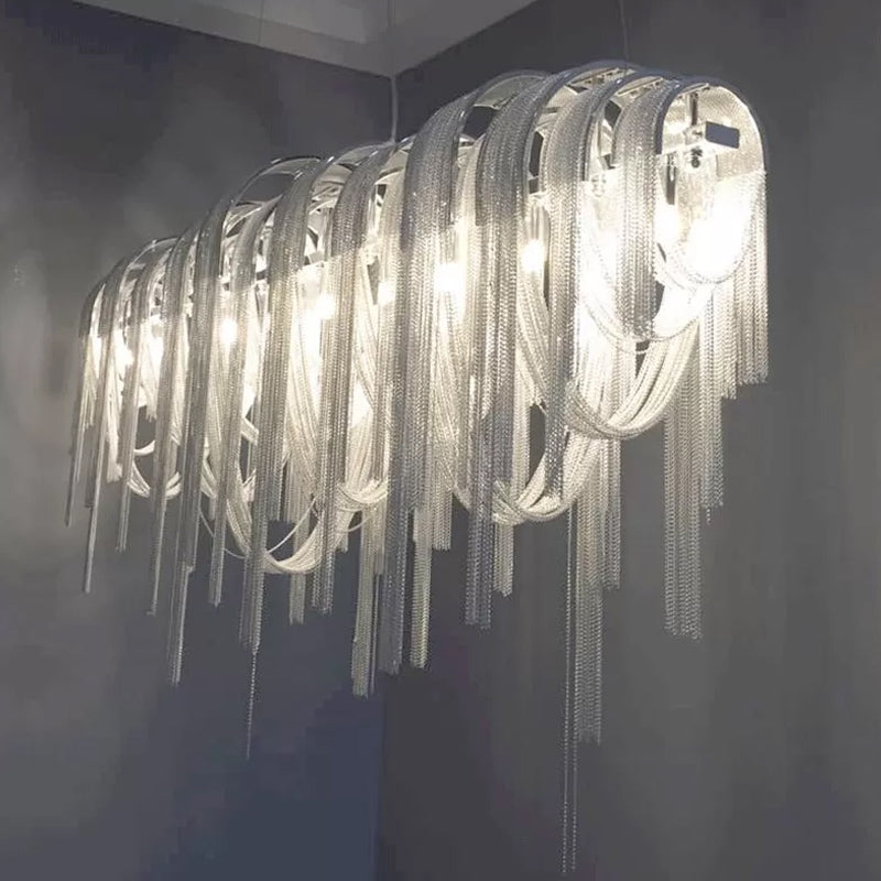 Chainmail Chandelier Lamp Contemporary LED Aluminum Suspension Pendant Light for Living Room Clearhalo 'Ceiling Lights' 'Chandeliers' 'Modern Chandeliers' 'Modern' Lighting' 2024346