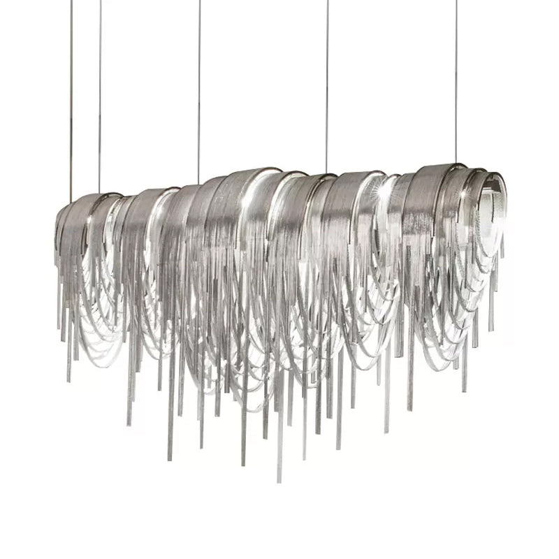 Chainmail Chandelier Lamp Contemporary LED Aluminum Suspension Pendant Light for Living Room Clearhalo 'Ceiling Lights' 'Chandeliers' 'Modern Chandeliers' 'Modern' Lighting' 2024347