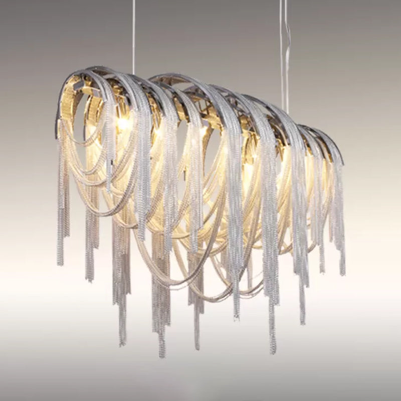 Chainmail Chandelier Lamp Contemporary LED Aluminum Suspension Pendant Light for Living Room Clearhalo 'Ceiling Lights' 'Chandeliers' 'Modern Chandeliers' 'Modern' Lighting' 2024348
