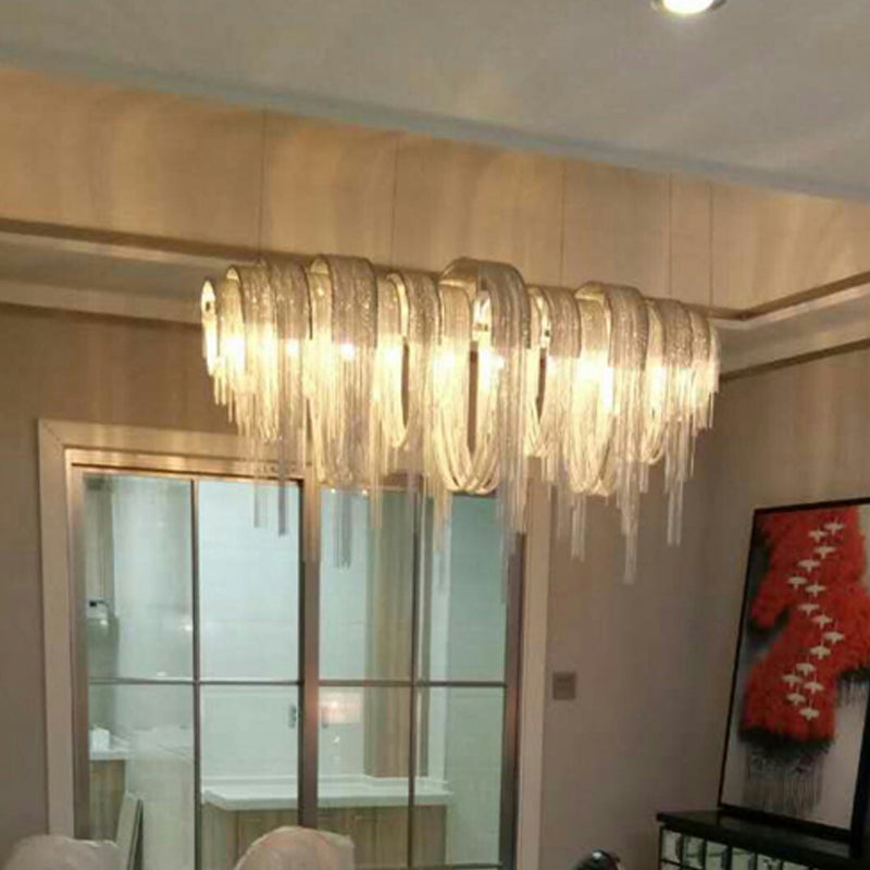 Chainmail Chandelier Lamp Contemporary LED Aluminum Suspension Pendant Light for Living Room Gold Clearhalo 'Ceiling Lights' 'Chandeliers' 'Modern Chandeliers' 'Modern' Lighting' 2024350