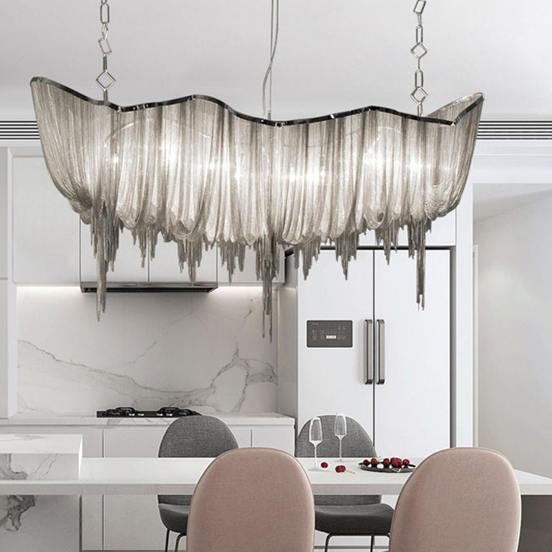 Minimal Draped Chains Drop Lamp Aluminum Dining Room LED Chandelier Light Fixture Silver Clearhalo 'Ceiling Lights' 'Chandeliers' 'Modern Chandeliers' 'Modern' Lighting' 2024365