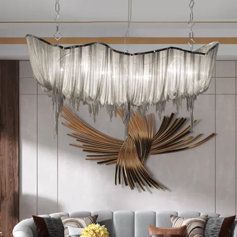 Minimal Draped Chains Drop Lamp Aluminum Dining Room LED Chandelier Light Fixture Clearhalo 'Ceiling Lights' 'Chandeliers' 'Modern Chandeliers' 'Modern' Lighting' 2024368