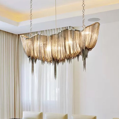 Minimal Draped Chains Drop Lamp Aluminum Dining Room LED Chandelier Light Fixture Gold Clearhalo 'Ceiling Lights' 'Chandeliers' 'Modern Chandeliers' 'Modern' Lighting' 2024371
