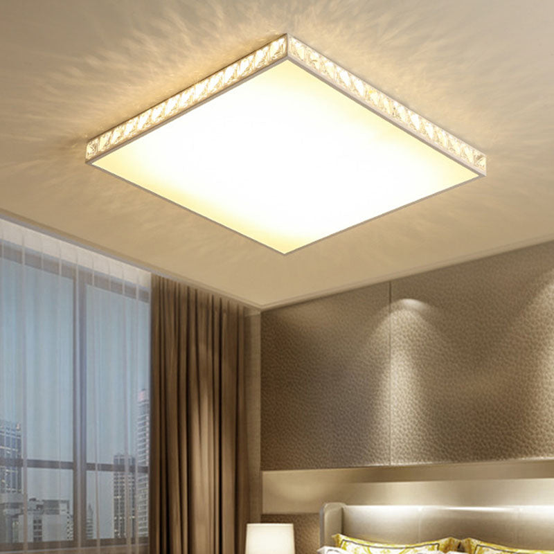 LED Bedroom Flush Mount Fixture Simplicity White Crystal Ceiling Lamp with Geometry Acrylic Shade White Square Clearhalo 'Ceiling Lights' 'Close To Ceiling Lights' 'Close to ceiling' 'Flush mount' Lighting' 2024436