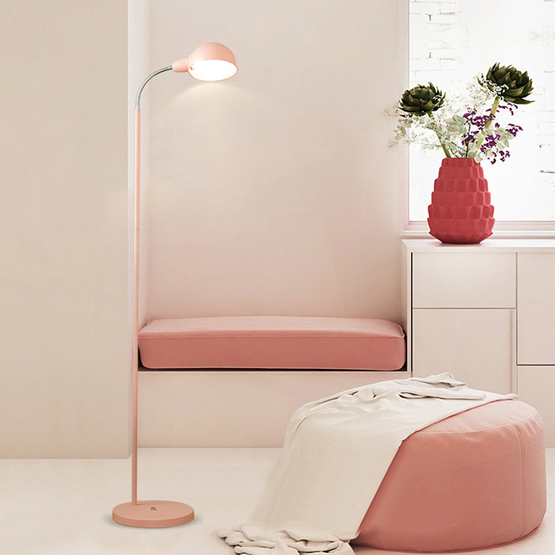 Metal Dome Shade Floor Lamp Contemporary 1-Head Standing Light with Flexible Gooseneck Arm Pink Clearhalo 'Floor Lamps' 'Lamps' Lighting' 2024488