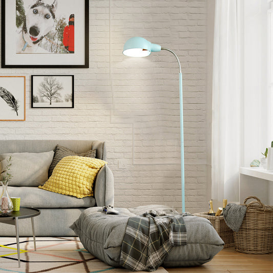 Metal Dome Shade Floor Lamp Contemporary 1-Head Standing Light with Flexible Gooseneck Arm Blue Clearhalo 'Floor Lamps' 'Lamps' Lighting' 2024490