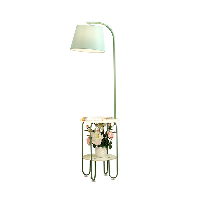 Modernist Drum Standing Lighting Fabric 1 Light Living Room Floor Light with 2-Layer Tray Green A Clearhalo 'Floor Lamps' 'Lamps' Lighting' 2024492