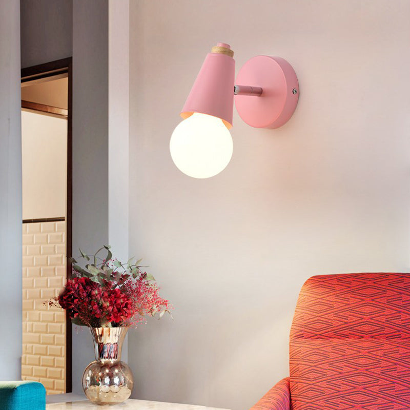 Exposed Bulb Wall Lamp Modern Style 1 Head Metallic Wall Light Sconce with Conical Socket Pink Clearhalo 'Modern wall lights' 'Modern' 'Wall Lamps & Sconces' 'Wall Lights' Lighting' 2024510