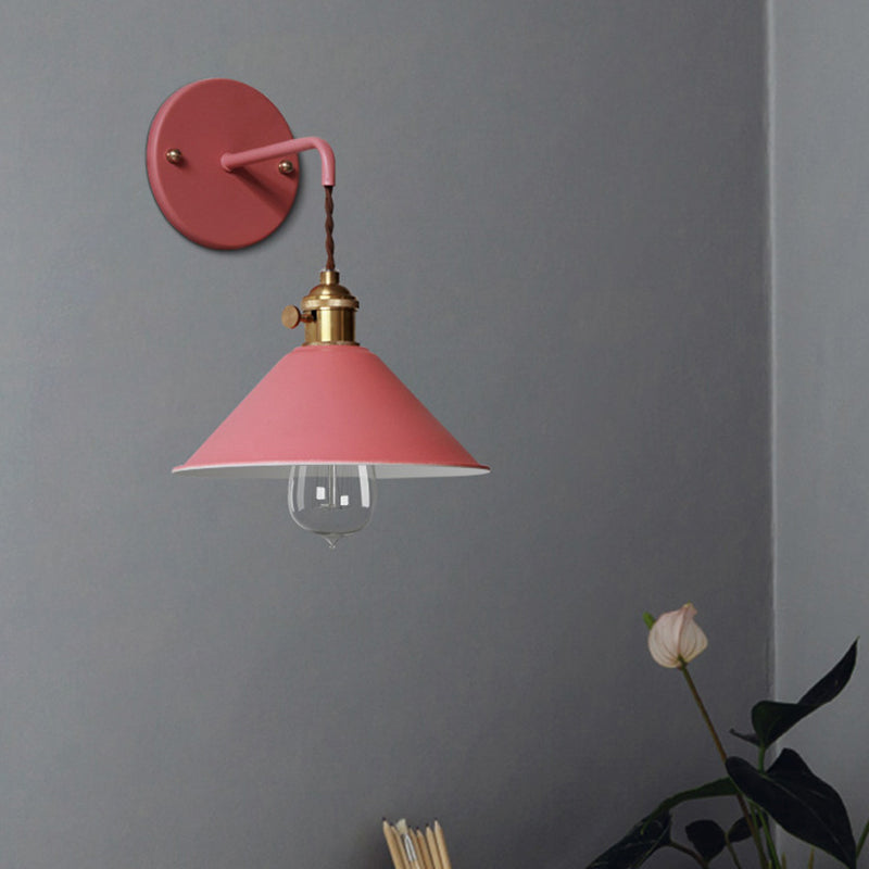 Tapered Wall Light Fixture Simplicity Metal 1 Light Wall Mount Lighting for Living Room Pink Clearhalo 'Cast Iron' 'Glass' 'Industrial' 'Modern wall lights' 'Modern' 'Tiffany' 'Traditional wall lights' 'Wall Lamps & Sconces' 'Wall Lights' Lighting' 2024527